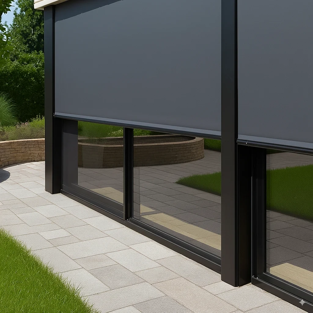 vue sur une maison équipée de protections solaire