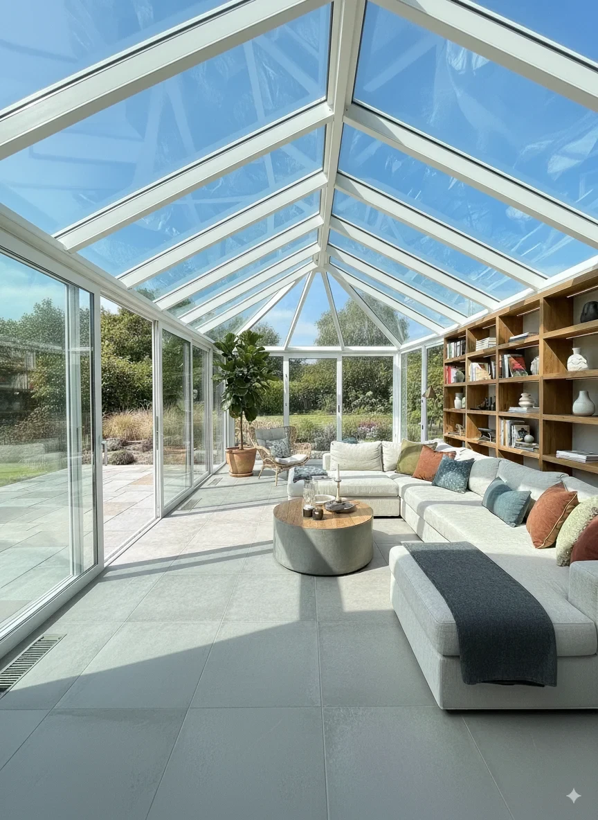 vue intérieure d'une grande véranda chaleureuse