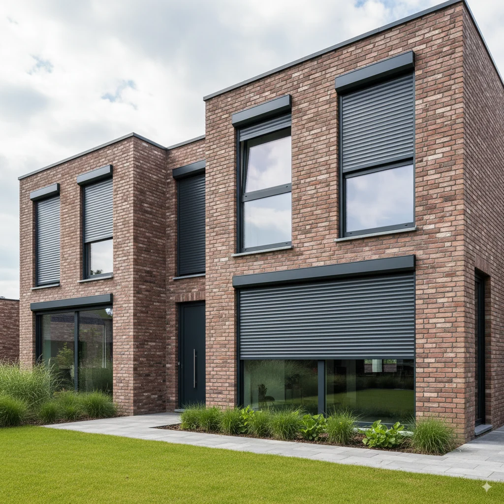 une belle maison équipée de belle fenêtre avec des volets roulants motorisée